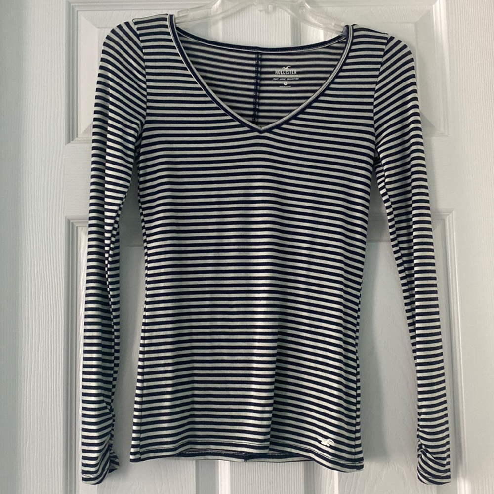 Hollister Must Have Collection Soft Navy and White Striped Longsleeve Top